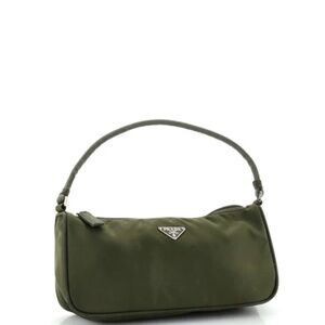 Authentic New Prada Tessuto Dark Green Nylon Mini Shoulder Bag Baguette Pochette